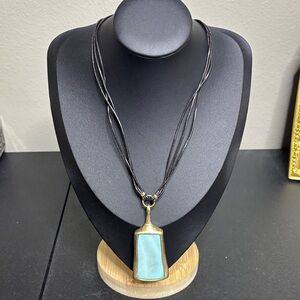 RLM SoHo Robert Lee Morris Blue Matte Gold Tone Leather Necklace